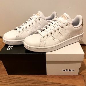 Adidas Advantage white leather with gold accent
